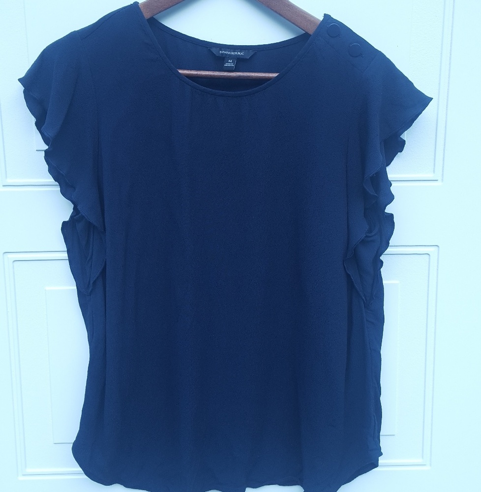 🎉Banana Republic|Flutter sleeve top|Navy|Sz M